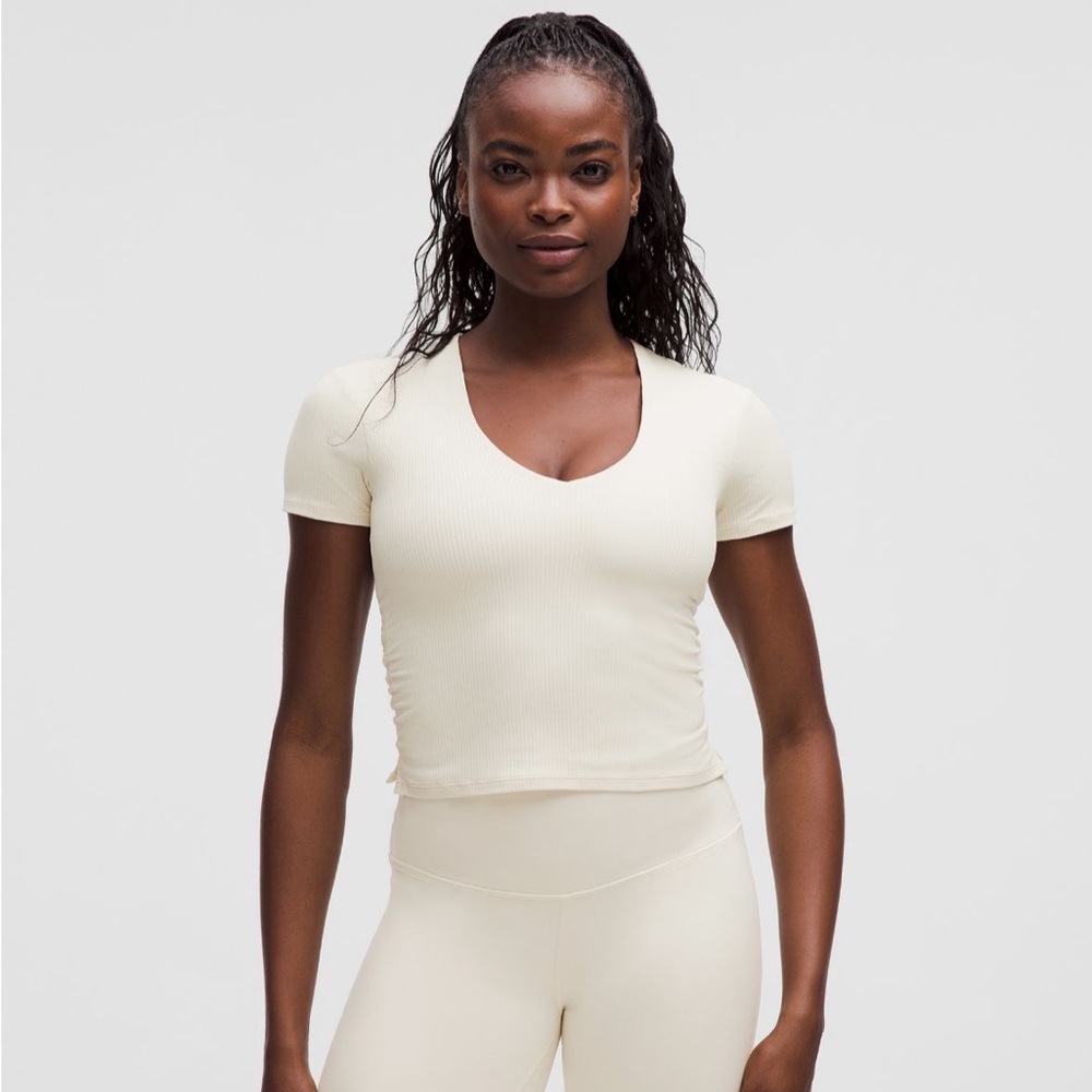 Lululemon All It Takes Ribbed Nulu V-Neck T-Shirt - Light Ivory